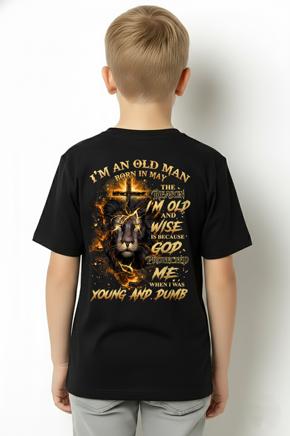 MAY OLD MAN LION SHIRT – God Protected Me When I Was Young And Dumb – Christian Gift For Men (SKU2605-411-05)