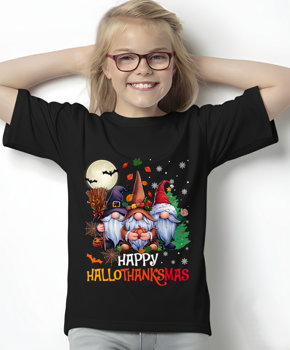 Happy Hallothanksmas Gnomes Lover Halloween Merry Christmas T-Shirt for men women (SKU-MRCM-5) FMA male