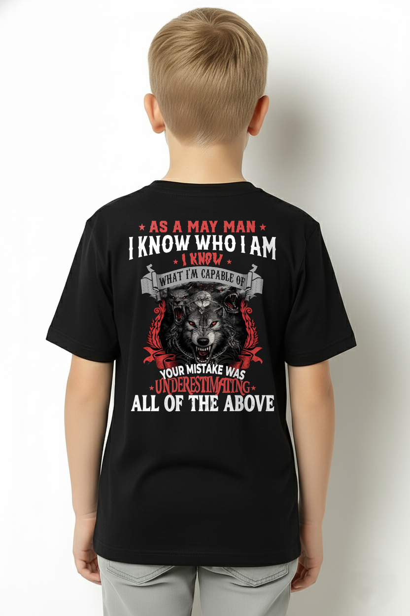 MAY – As A May Man I Know Who I Am Wolf Shirt, Funny Gift For Men, Birthday Gift Idea, Cool Graphic Tee (SKU2603-274-05)