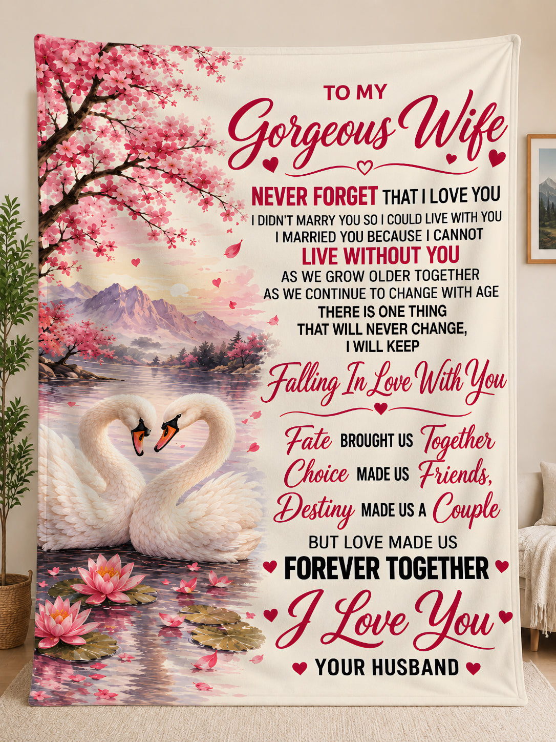BLANKET - NEVER FORGET THAT I LOVE YOU - FROM HUSBAND TO WIFE (SKU2609-192)