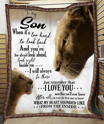 To My Son Lion Blanket – From Mom to Son “I Will Always Be There” – Emotional Love Gift – Birthday, Christmas, Graduation Gift – SKU2603-350