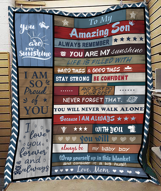 BLANKET FOR SON – COMFORT & WARMTH GIFT FROM MOM Sherpa Fleece Quilt Blanket NTTD00 (SKUB11-BLK-13)