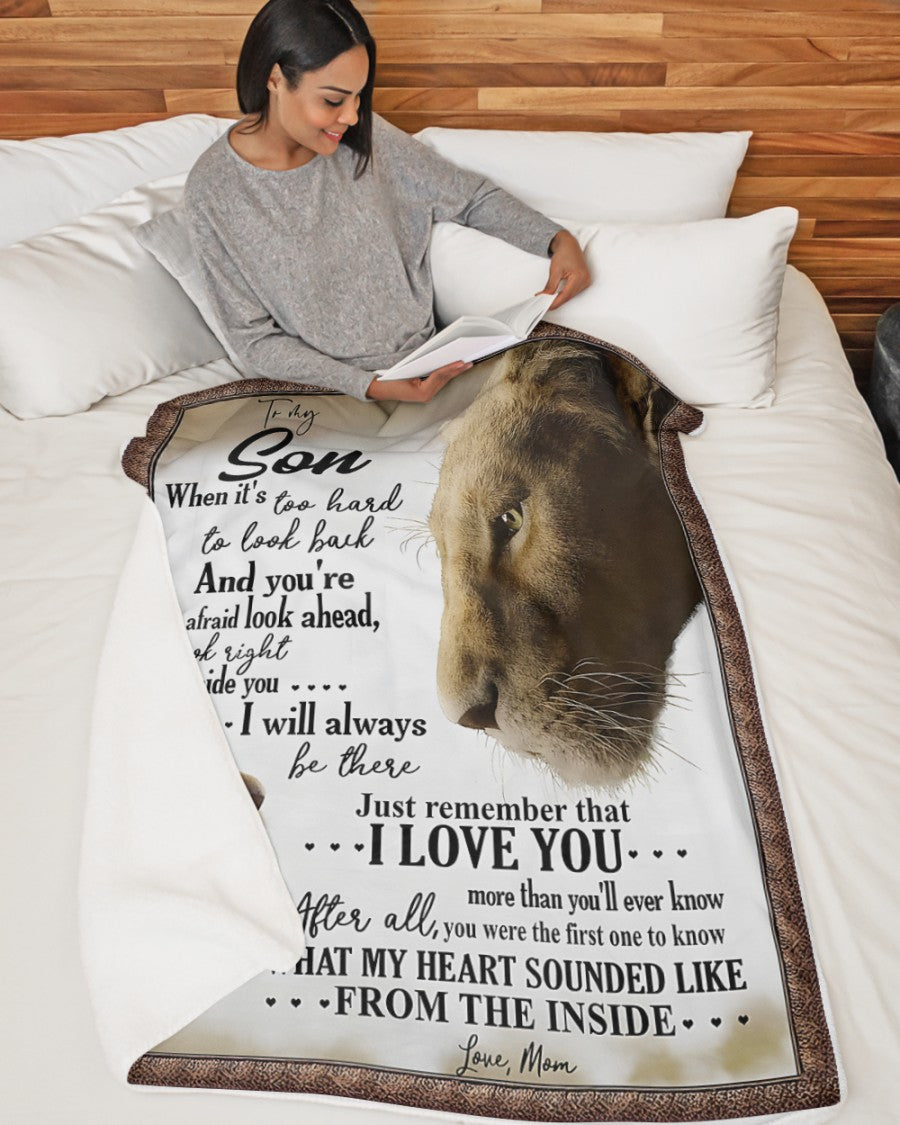 To My Son Lion Blanket – From Mom to Son “I Will Always Be There” – Emotional Love Gift – Birthday, Christmas, Graduation Gift – SKU2603-350