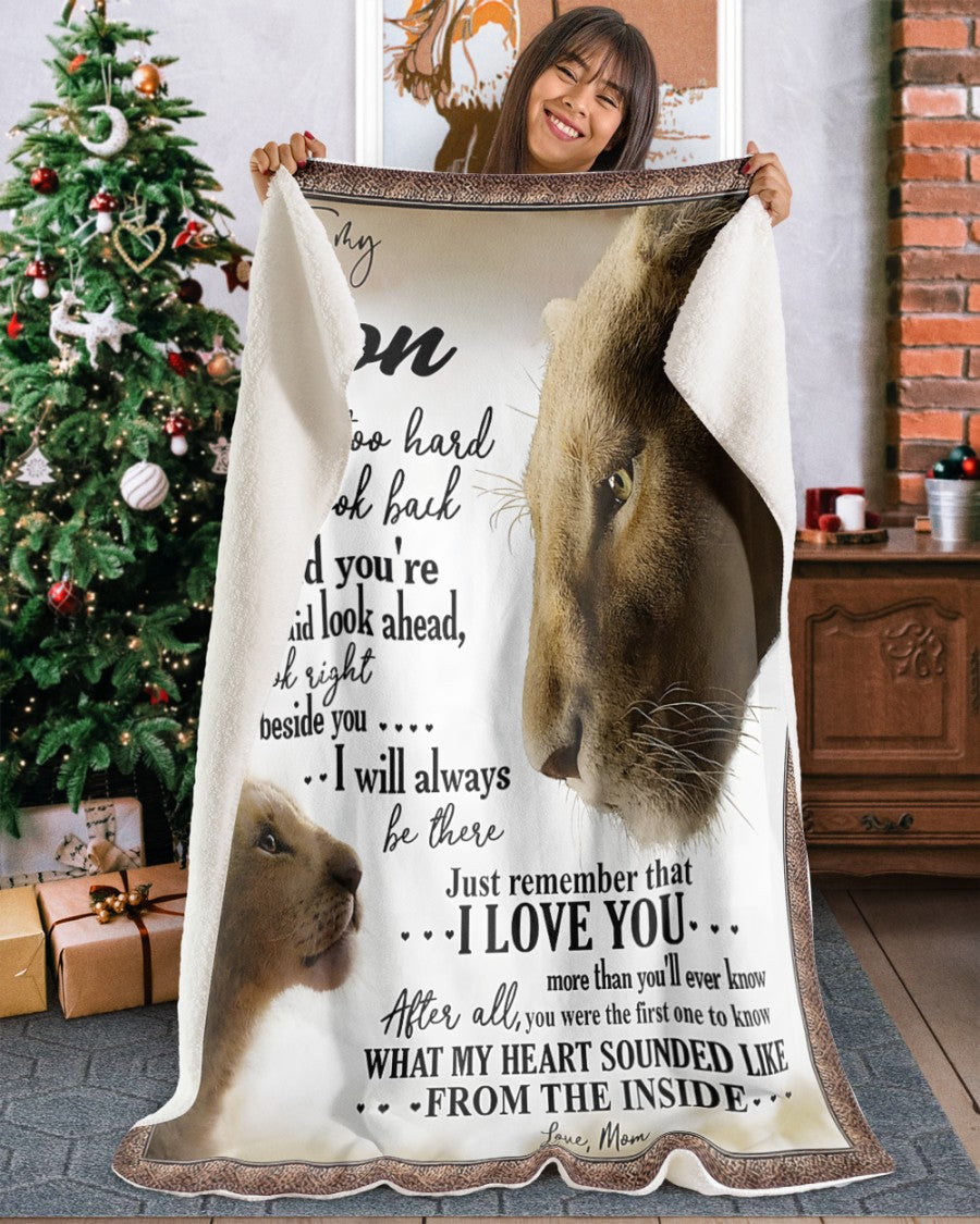 To My Son Lion Blanket – From Mom to Son “I Will Always Be There” – Emotional Love Gift – Birthday, Christmas, Graduation Gift – SKU2603-350