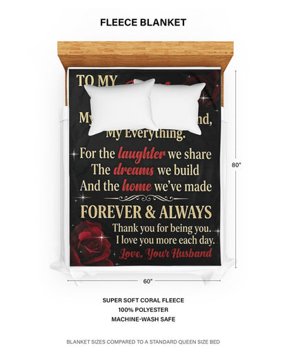 To My Wife Blanket – Romantic Gift for Wife, Love Message Blanket “Forever & Always”, Anniversary Birthday Gift for Her – (SKU2604-195)