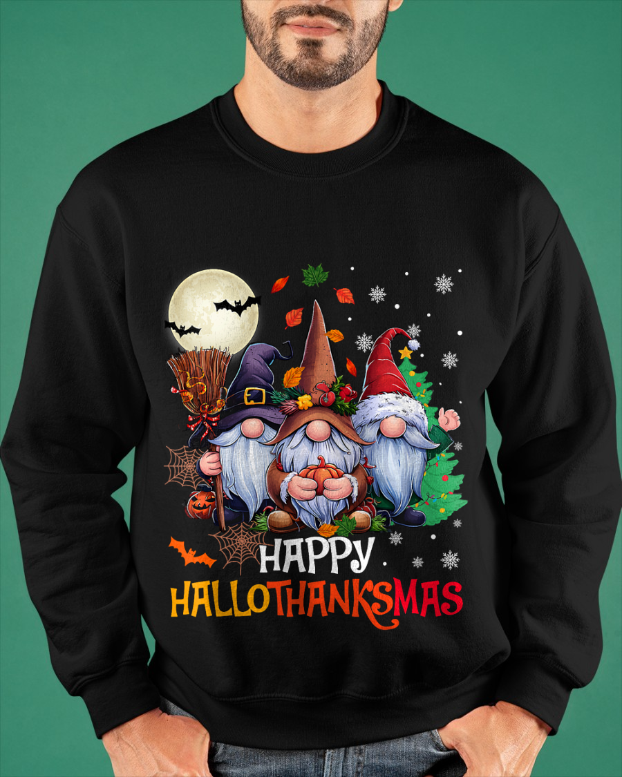 Happy Hallothanksmas Gnomes Lover Halloween Merry Christmas T-Shirt for men women (SKU-MRCM-5) FMA male