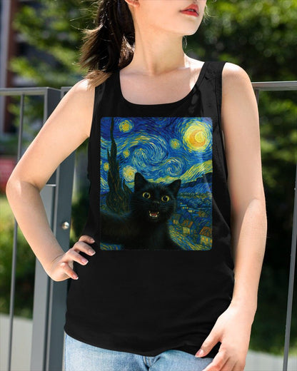 Black Cat Starry Night Van Gogh Cat Selfie Cat Mom Cat Lover T-Shirt CAT00 (SKU-TRU-ME01)
