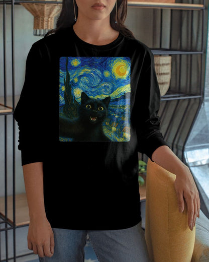 Black Cat Starry Night Van Gogh Cat Selfie Cat Mom Cat Lover T-Shirt CAT00 (SKU-TRU-ME01)
