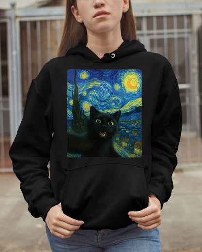 Black Cat Starry Night Van Gogh Cat Selfie Cat Mom Cat Lover T-Shirt CAT00 (SKU-TRU-ME01)