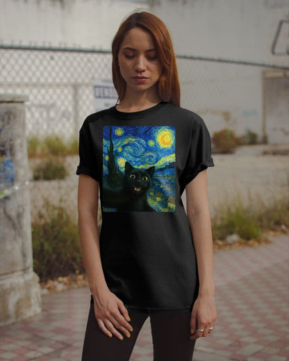 Black Cat Starry Night Van Gogh Cat Selfie Cat Mom Cat Lover T-Shirt CAT00 (SKU-TRU-ME01)