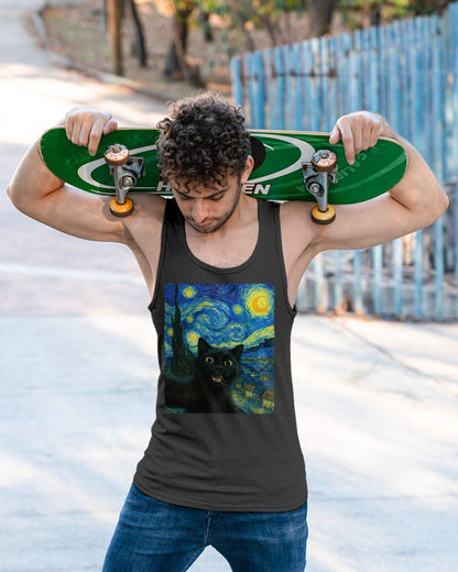 Black Cat Starry Night Van Gogh Cat Selfie Cat Mom Cat Lover T-Shirt CAT00 (SKU-TRU-ME01)