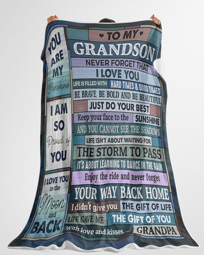 BLANKET FOR GRANDSON – COMFORT & WARMTH GIFT FROM GRANDPA  Sherpa Fleece Quilt Blanket NTTD00 (SKUB11-BLK-08)