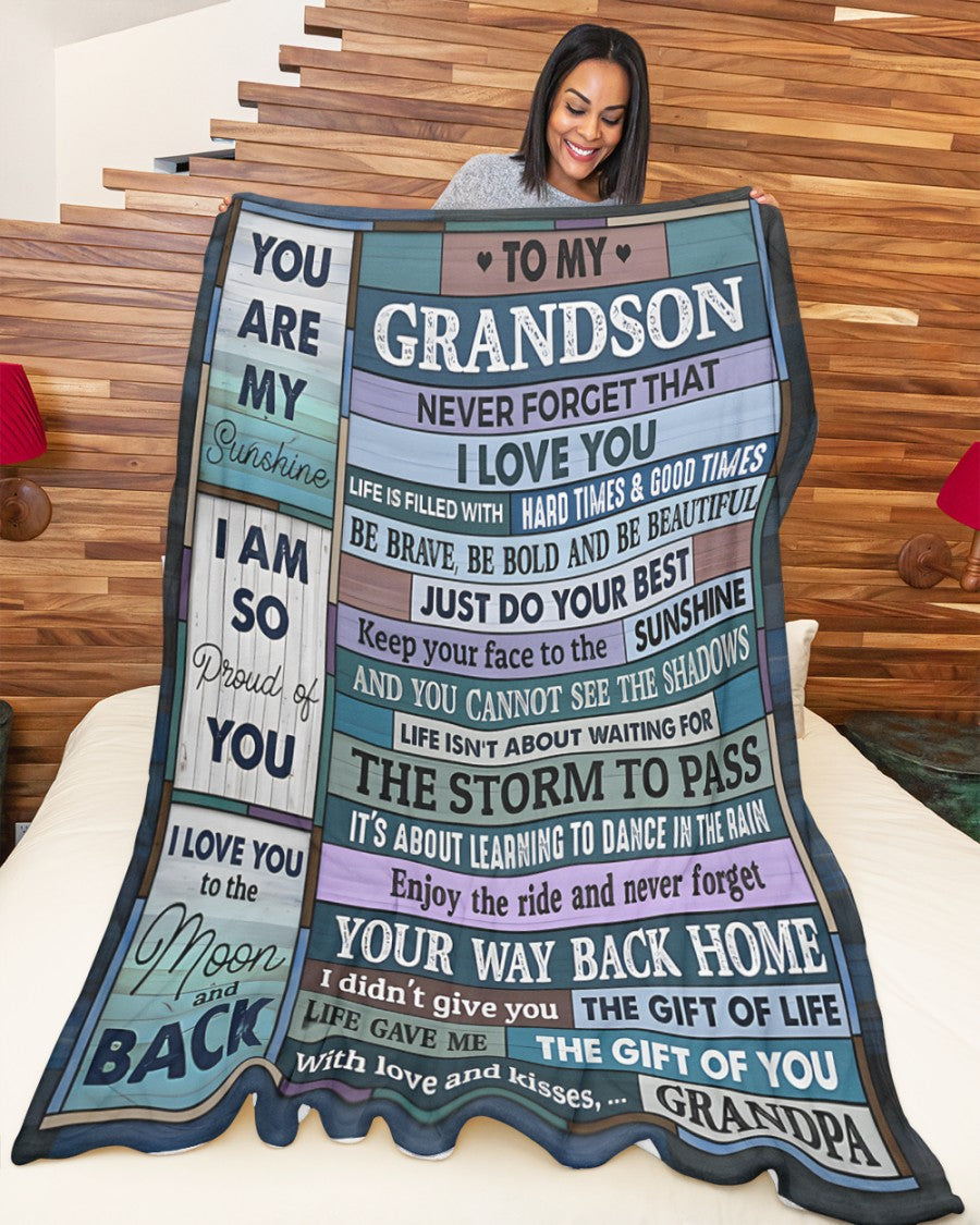 BLANKET FOR GRANDSON – COMFORT & WARMTH GIFT FROM GRANDPA  Sherpa Fleece Quilt Blanket NTTD00 (SKUB11-BLK-08)