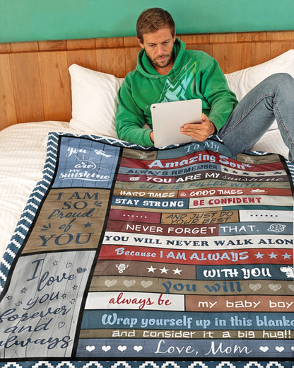 BLANKET FOR SON – COMFORT & WARMTH GIFT FROM MOM Sherpa Fleece Quilt Blanket NTTD00 (SKUB11-BLK-13)