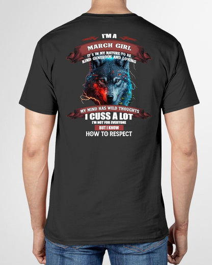 MARCH - KIND, GENEROUS AND LOVING GIRL - BIRRTHDAY T-SHIRT FOR WOMAN - KATE03 (SKU12-300-03)