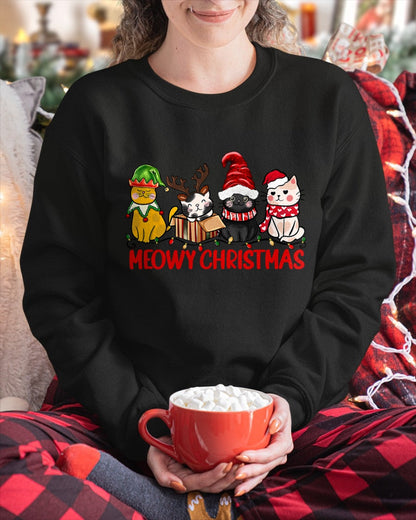 Funny Christmas Cats - Cute Kitten Cats Santa Hat Xmas T-Shirt (SKU-MRCM-9) FMA