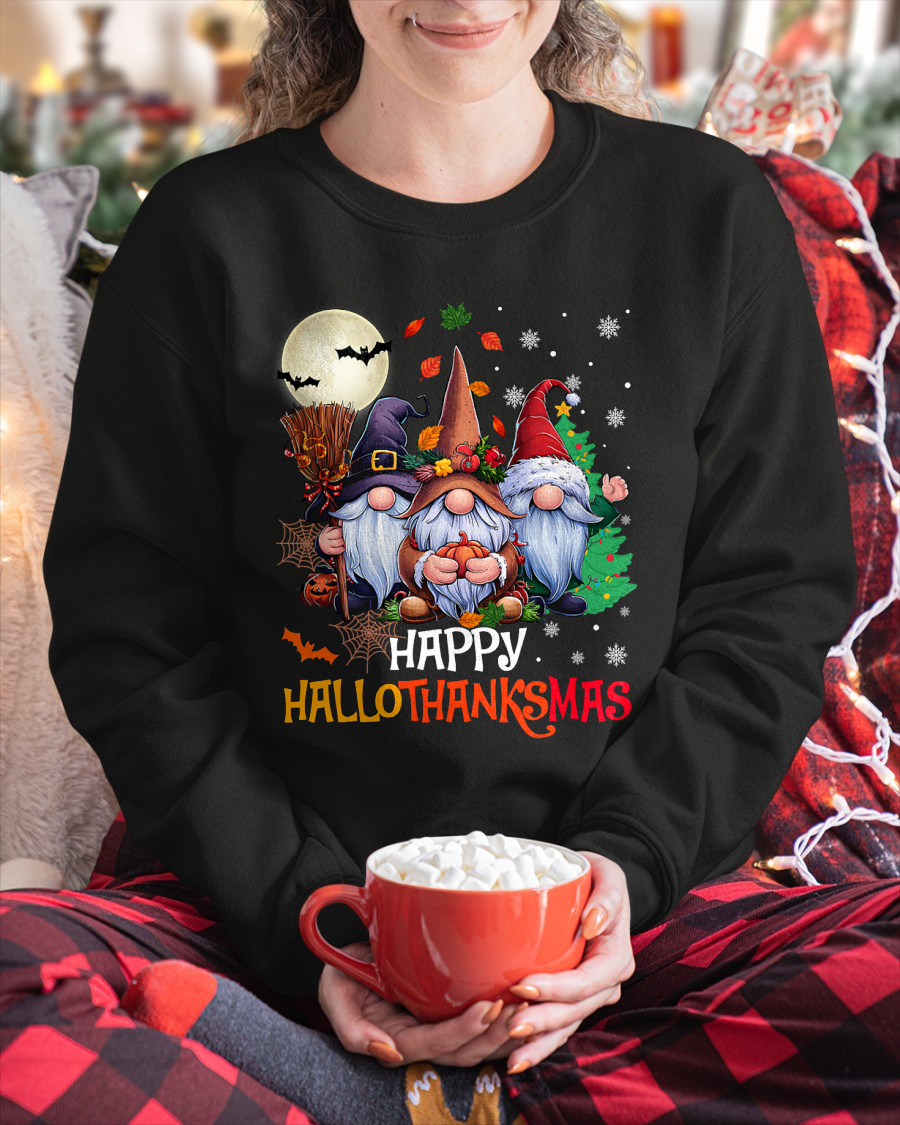 Happy Hallothanksmas Gnomes Lover Halloween Merry Christmas T-Shirt for men women (SKU-MRCM-5) FMA male