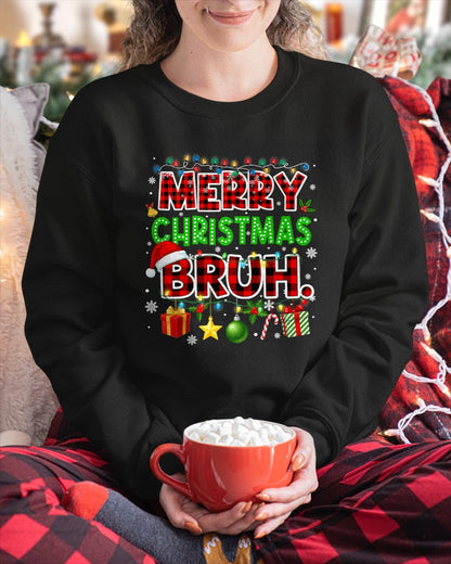 Merry Christmas Bruh Funny Red Plaid Teens Meme T-Shirt (SKU-MRCM-13) FMA