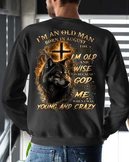 AUGUST OLD MAN WOLF SHIRT – God Protected Me When I Was Young And Crazy – Christian Birthday Gift For Men (SKU2605-37-08)