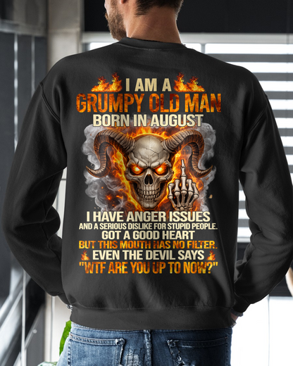 AUGUST SHIRT – I Am A Grumpy Old Man Born In August – Anger Issues & No Filter – Funny Skull Shirt – KATE08 (SKU2602-113-08)