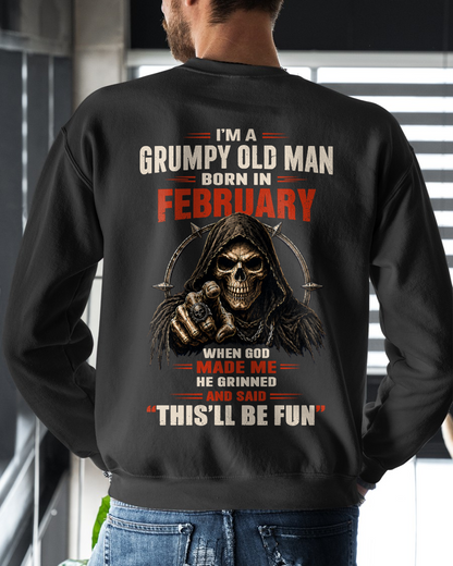 FEBRUARY - Grumpy Old Man Born In February - Funny Skull T-Shirt (SKU2607-263-02)