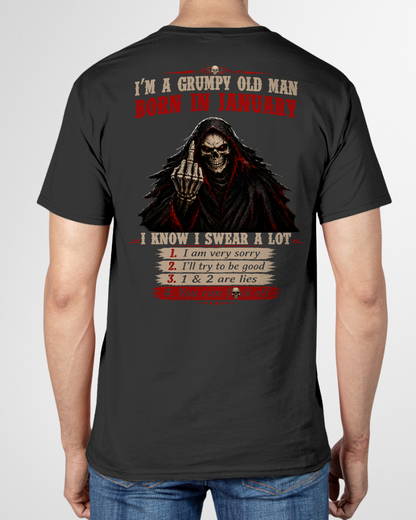 JANUARY GRUMPY OLD MAN SHIRT – I Know I Swear A Lot – Skull Funny Birthday Gift For Men (SKU2605-102-01)