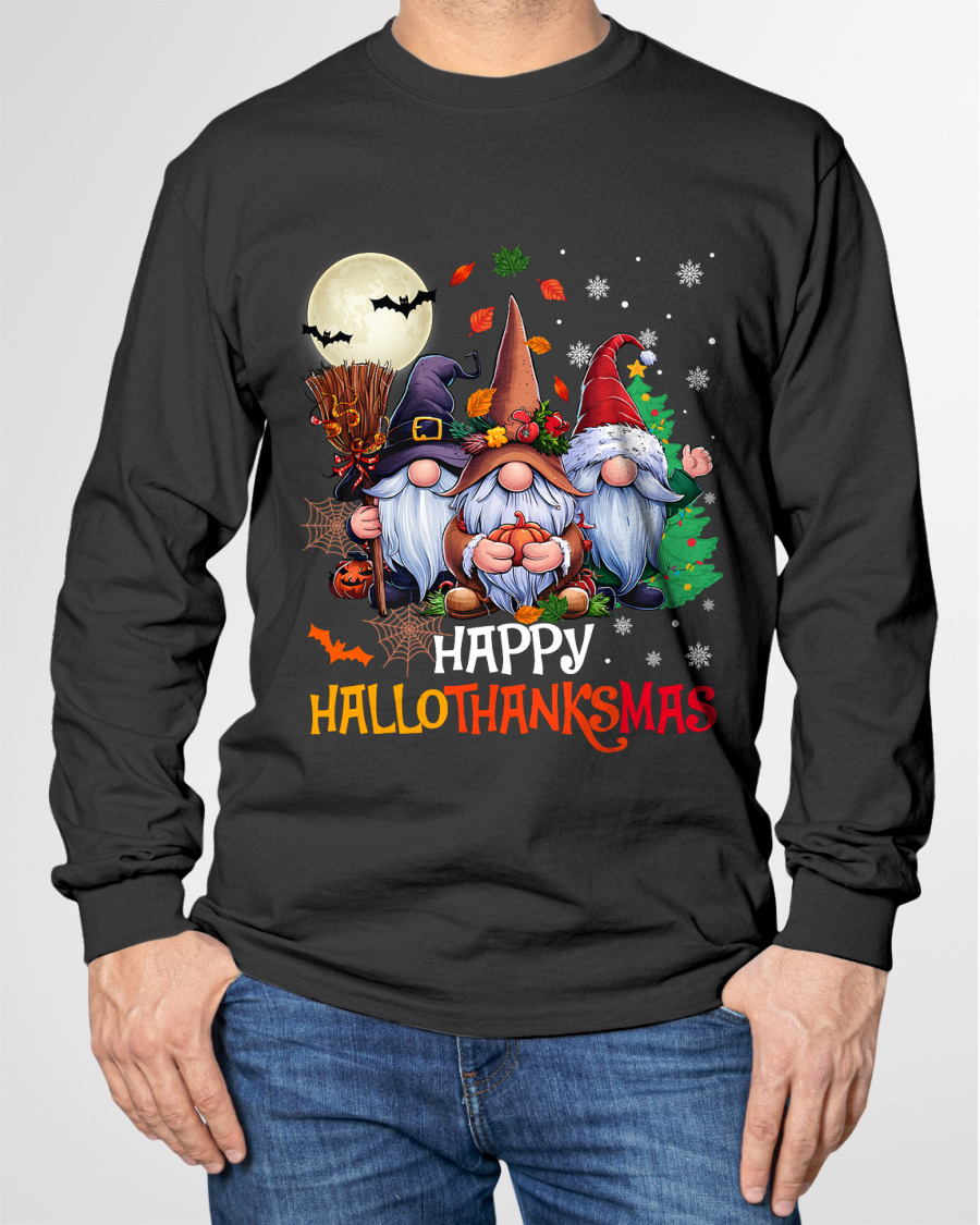 Happy Hallothanksmas Gnomes Lover Halloween Merry Christmas T-Shirt for men women (SKU-MRCM-5) FMA male