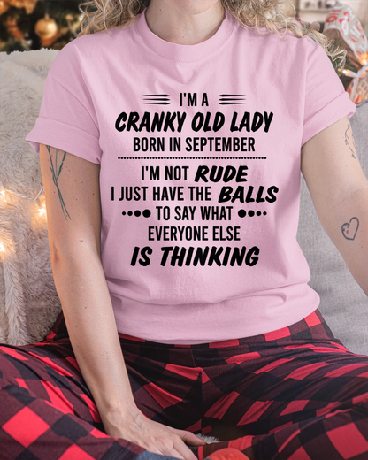SEPTEMBER – Cranky Old Lady “Not Rude Just Honest” Shirt – Funny Birthday Gift for Women (SKU2604-128-09)