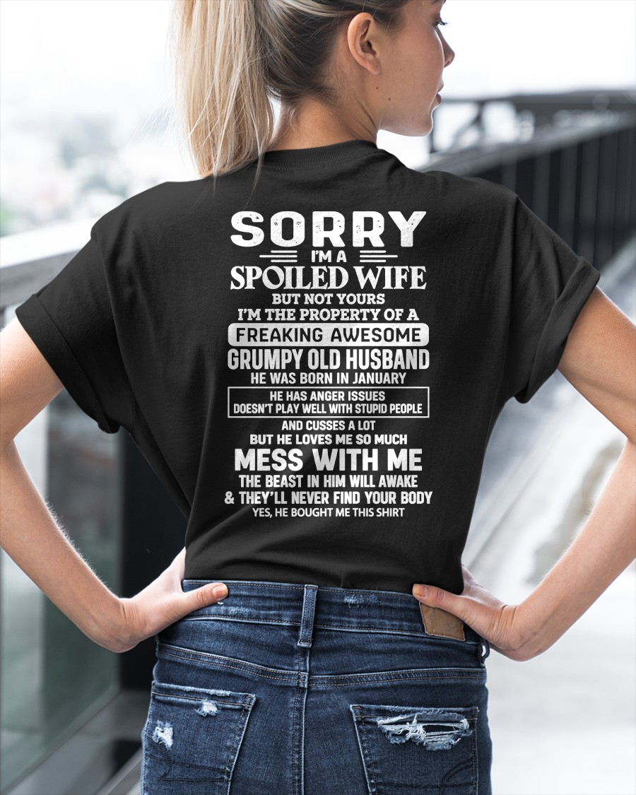 JANUARY - Sorry I'm A Spoiled Wife, I'm The Property Of A Freaking Awesome Grumpy Old Husband Born In January - Perfect Gift For Wife - FROM HUSBAND TO WIFE - KATE01 (SKU2609-223-01)