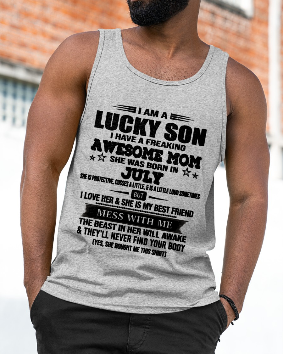 JULY – Lucky Son Awesome Mom Born In July – From Mom To Son – Birthday Gift For Son – Family Shirt (SKU2603-318-07)