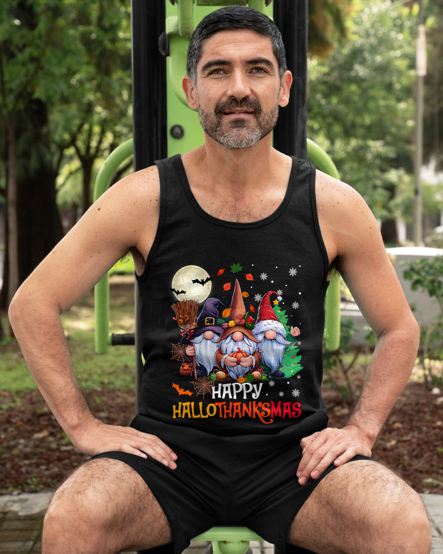 Happy Hallothanksmas Gnomes Lover Halloween Merry Christmas T-Shirt for men women (SKU-MRCM-5) FMA male