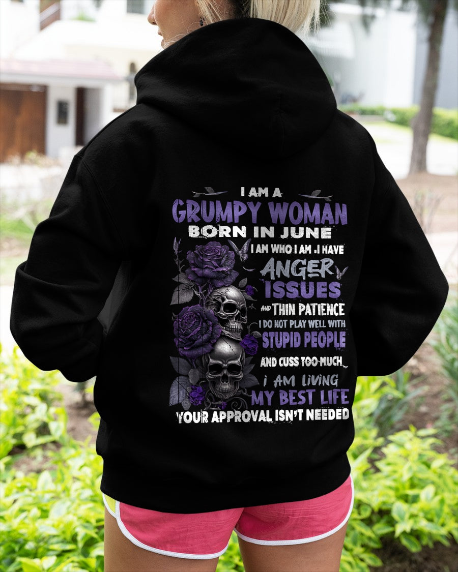 Grumpy Woman Born in June T-Shirt – Funny Skull & Rose Graphic Tee with Quotes - KATE06 FMA (SKU10-08-06)