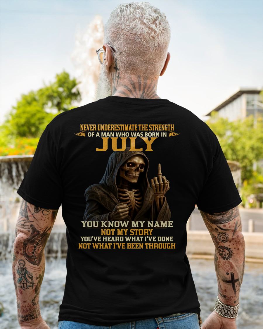 JULY - NEVER UNDERESTIMATE - BIRTHDAY T-SHIRT FOR MEN - KATE07 (SKU26T-01-06-07)