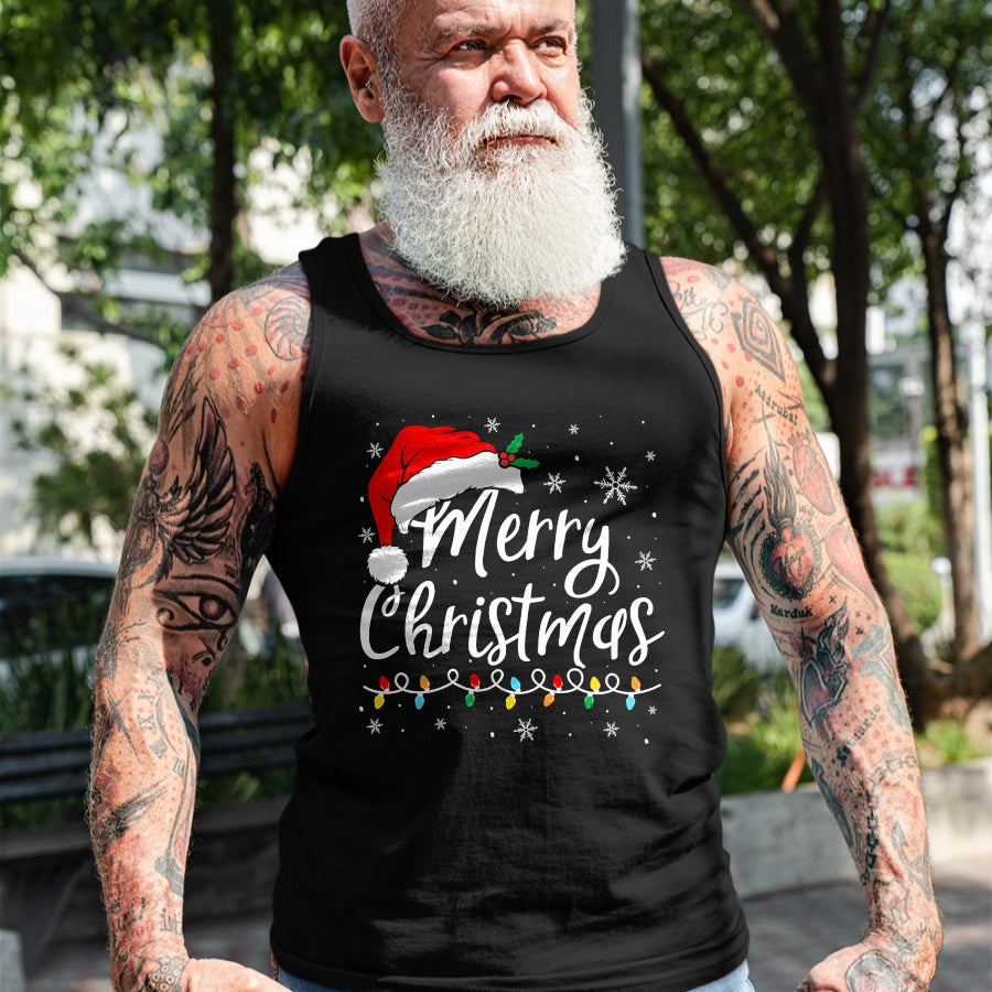 Merry Christmas Lights Santa Hat Xmas Family Matching Pajama T-Shirt - Christmas Unisex T-Shirt/Hoodie/Sweatshirt - HNDS00