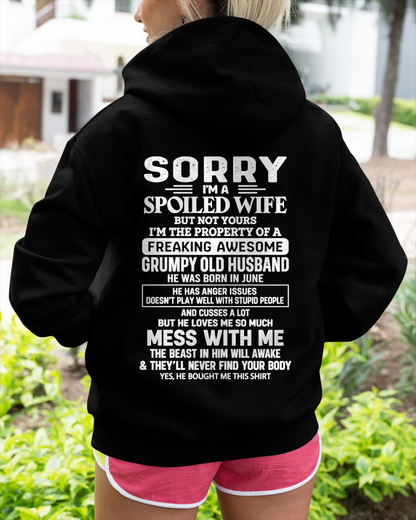 JUNE - Sorry I'm A Spoiled Wife, I'm The Property Of A Freaking Awesome Grumpy Old Husband Born In June - Perfect Gift For Wife - FROM HUSBAND TO WIFE - KATE06 (SKU2609-223-06)