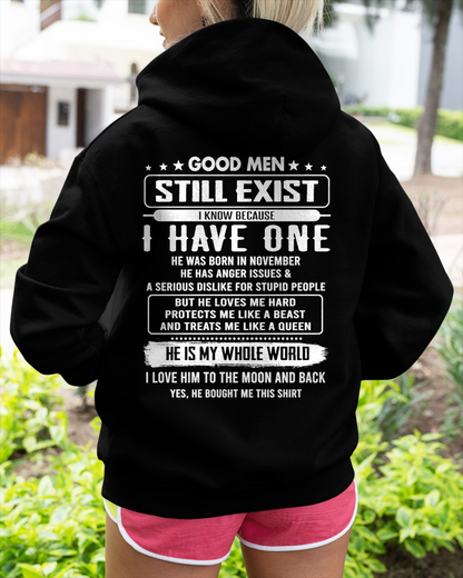 NOVEMBER SHIRT – Good Men Still Exist, I Know Because I Have One, He Is My Whole World, He Loves Me Hard And Treats Me Like A Queen – From Husband to Wife – KATE11 (SKU2602-75-11)