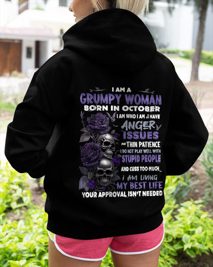 Grumpy Woman Born in October T-Shirt – Funny Skull & Rose Graphic Tee with Quotes - KATE10 FMA (SKU10-08-10)
