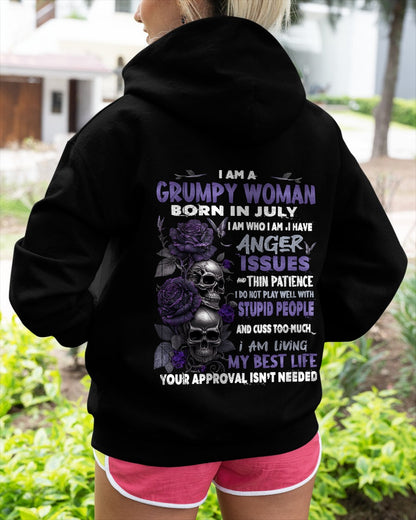 Grumpy Woman Born in July T-Shirt – Funny Skull & Rose Graphic Tee with Quotes - KATE07 FMA (SKU10-08-07)