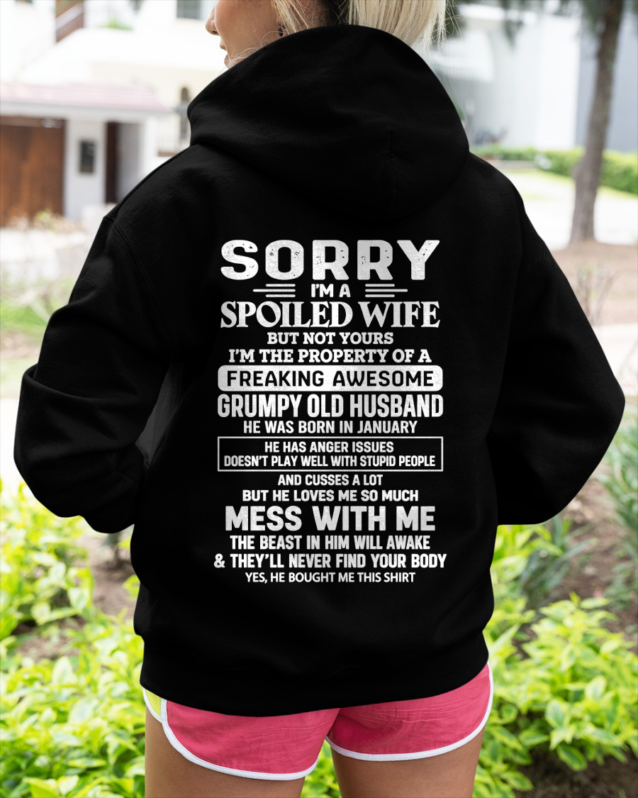 JANUARY - Sorry I'm A Spoiled Wife, I'm The Property Of A Freaking Awesome Grumpy Old Husband Born In January - Perfect Gift For Wife - FROM HUSBAND TO WIFE - KATE01 (SKU2609-223-01)