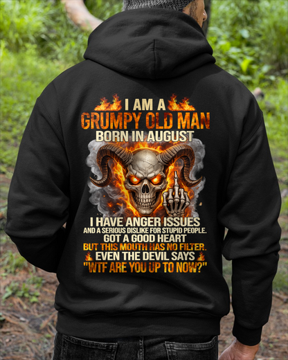 AUGUST SHIRT – I Am A Grumpy Old Man Born In August – Anger Issues & No Filter – Funny Skull Shirt – KATE08 (SKU2602-113-08)