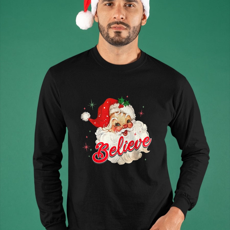 Vintage Santa Claus Believe Christmas Women Boys Girls T-Shirt - Christmas Unisex T-Shirt/Hoodie/Sweatshirt - HNDS00