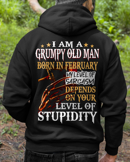 FEBRUARY SHIRT – I Am A Grumpy Old Man Born In February – My Level Of Sarcasm Depends On Your Level Of Stupidity – Men Shirt – KATE02 (SKU2602-138-02)
