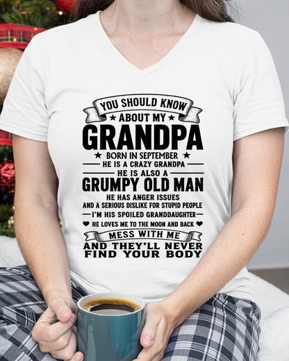 SEPTEMBER - You Should Know About My September Grandpa - From Grandpa To Granddaughter - Funny T-Shirt (SKU2607-276-09)