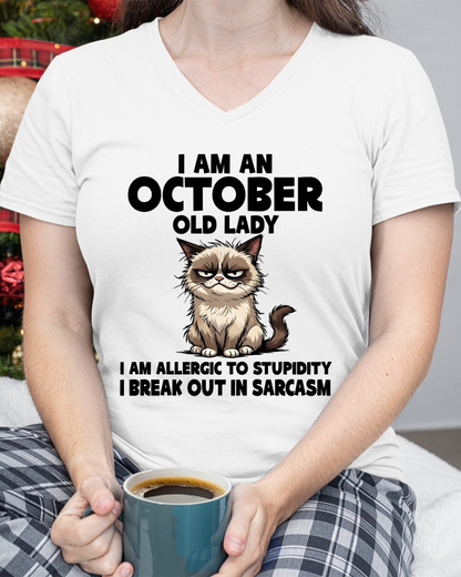 OCTOBER – January Old Lady Sarcasm Cat Shirt – Funny Birthday Gift for Women (SKU2604-177-10)
