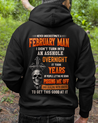 FEBRUARY - Never Underestimate A February Man - Funny Skull T-Shirt (SKU2607-301-02)