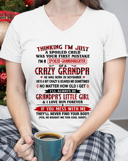 NOVEMBER - Spoiled Granddaughter Of A Crazy November Grandpa - From Grandpa To Granddaughter - Funny T-Shirt (SKU2607-230-11)