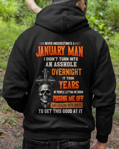 JANUARY - Never Underestimate A January Man - Funny Skull T-Shirt (SKU2607-301-01)