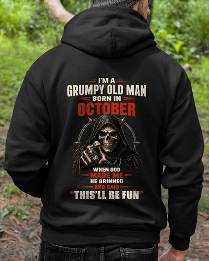 OCTOBER - Grumpy Old Man Born In October - Funny Skull T-Shirt (SKU2607-263-10)