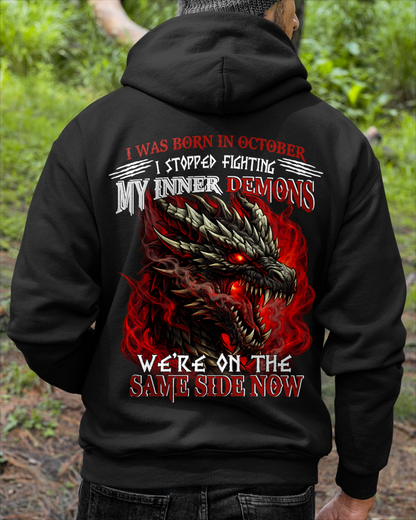 OCTOBER SHIRT – I Was Born In October – I Stopped Fighting My Inner Demons – Dragon Shirt – KATE10 (SKU2602-96-10)