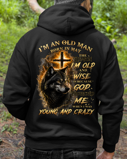 MAY OLD MAN WOLF SHIRT – God Protected Me When I Was Young And Crazy – Christian Birthday Gift For Men (SKU2605-37-05)